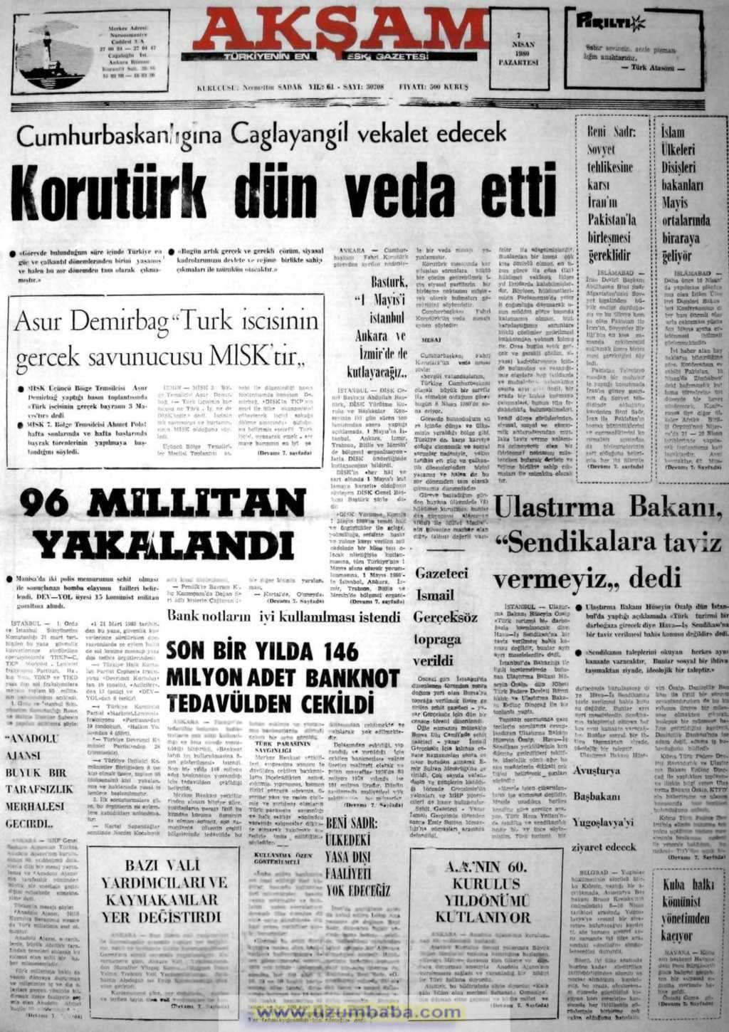 Akşam gazetesi 1 nisan 1980