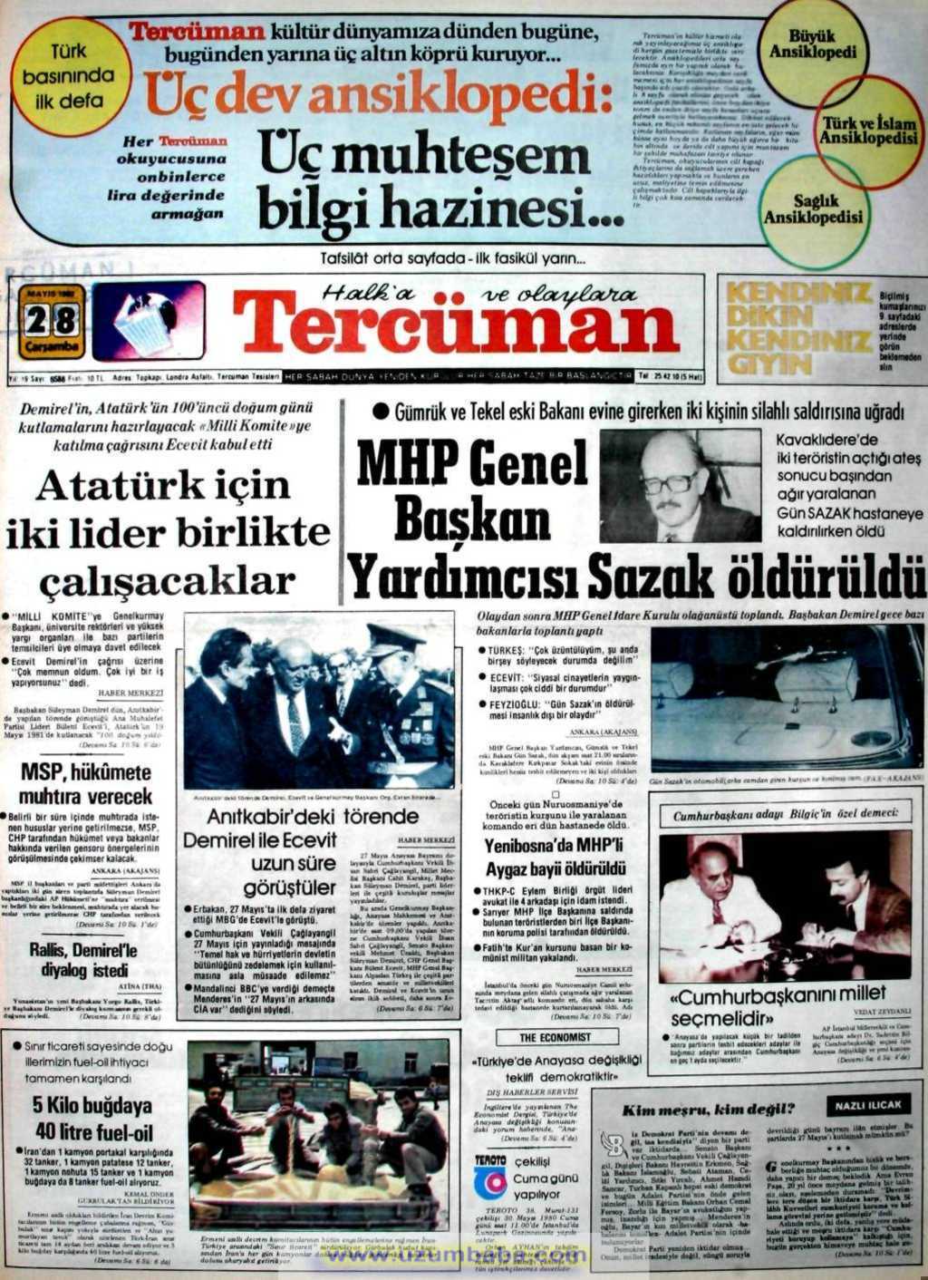 Tercüman gazetesi 28 mayıs 1980