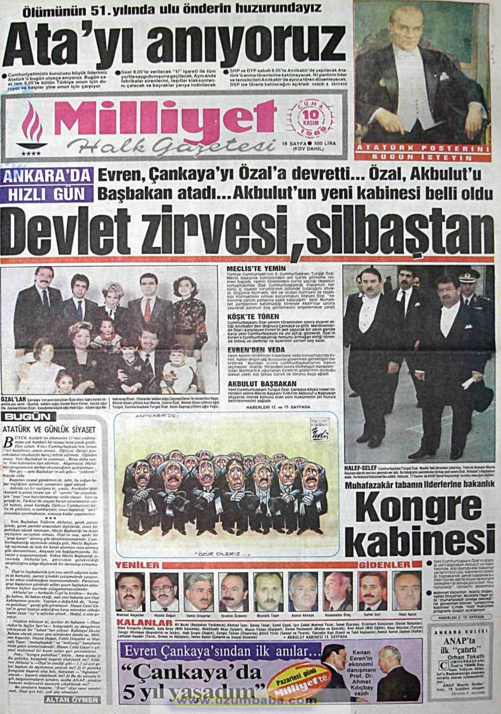 Milliyet gazetesi 10 kasım 1989