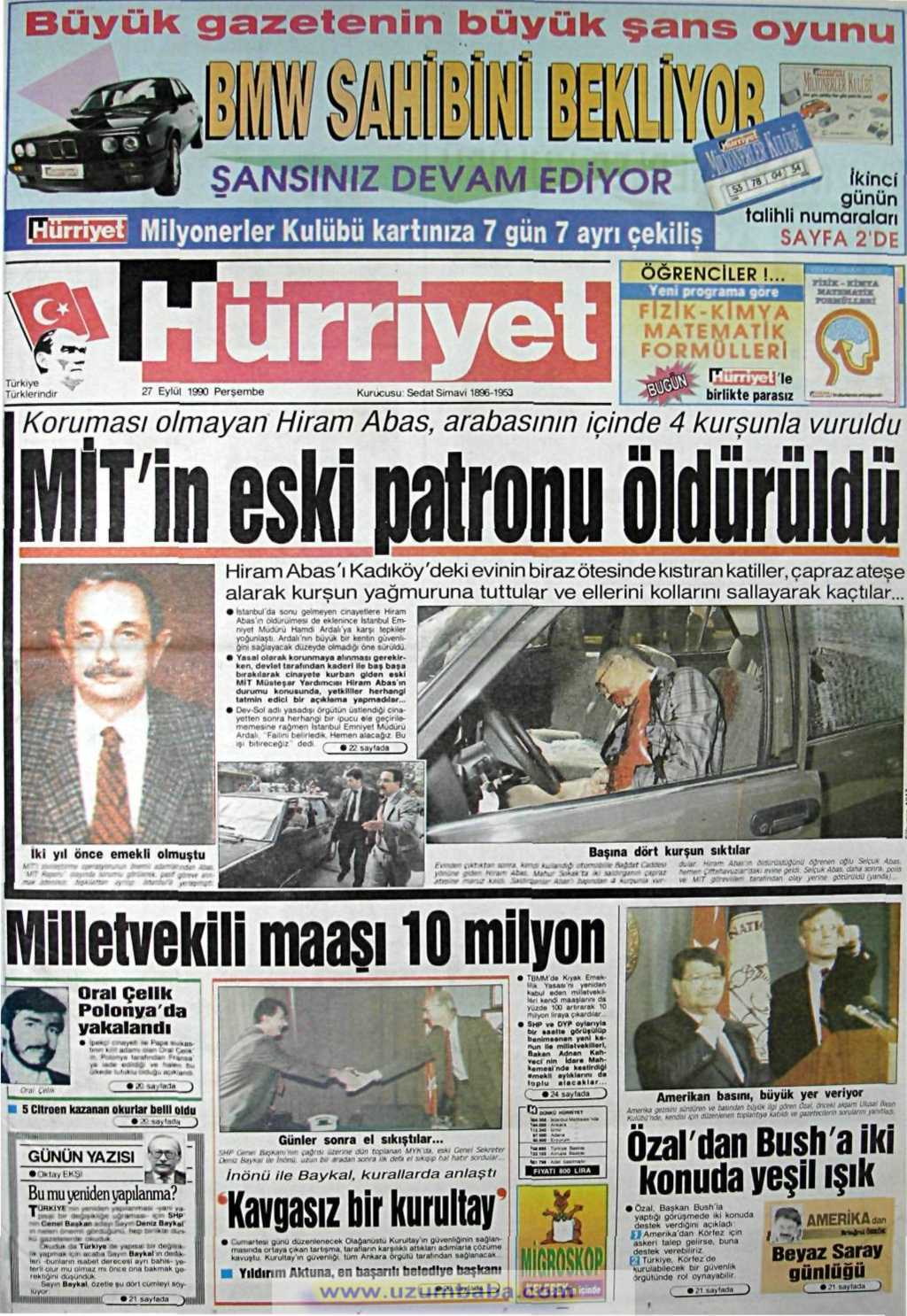 Hürriyet gazetesi 27 eylül 1990
