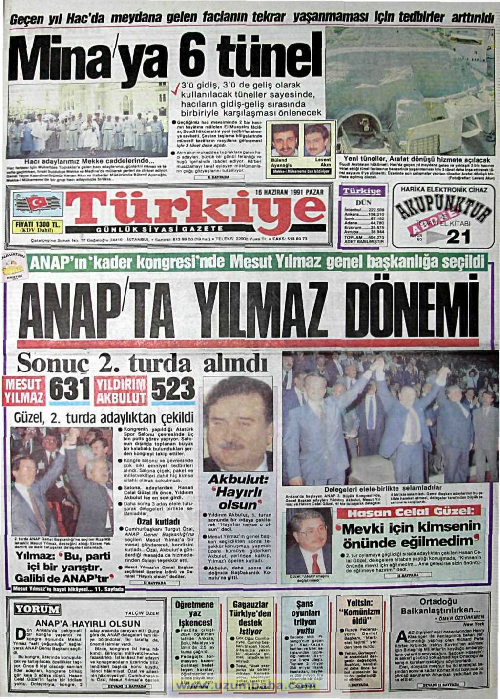 Tercüman gazetesi 16 haziran 1991