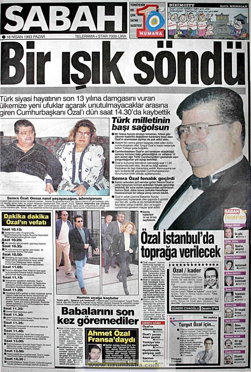 Sabah gazetesi 18 nisan 1993