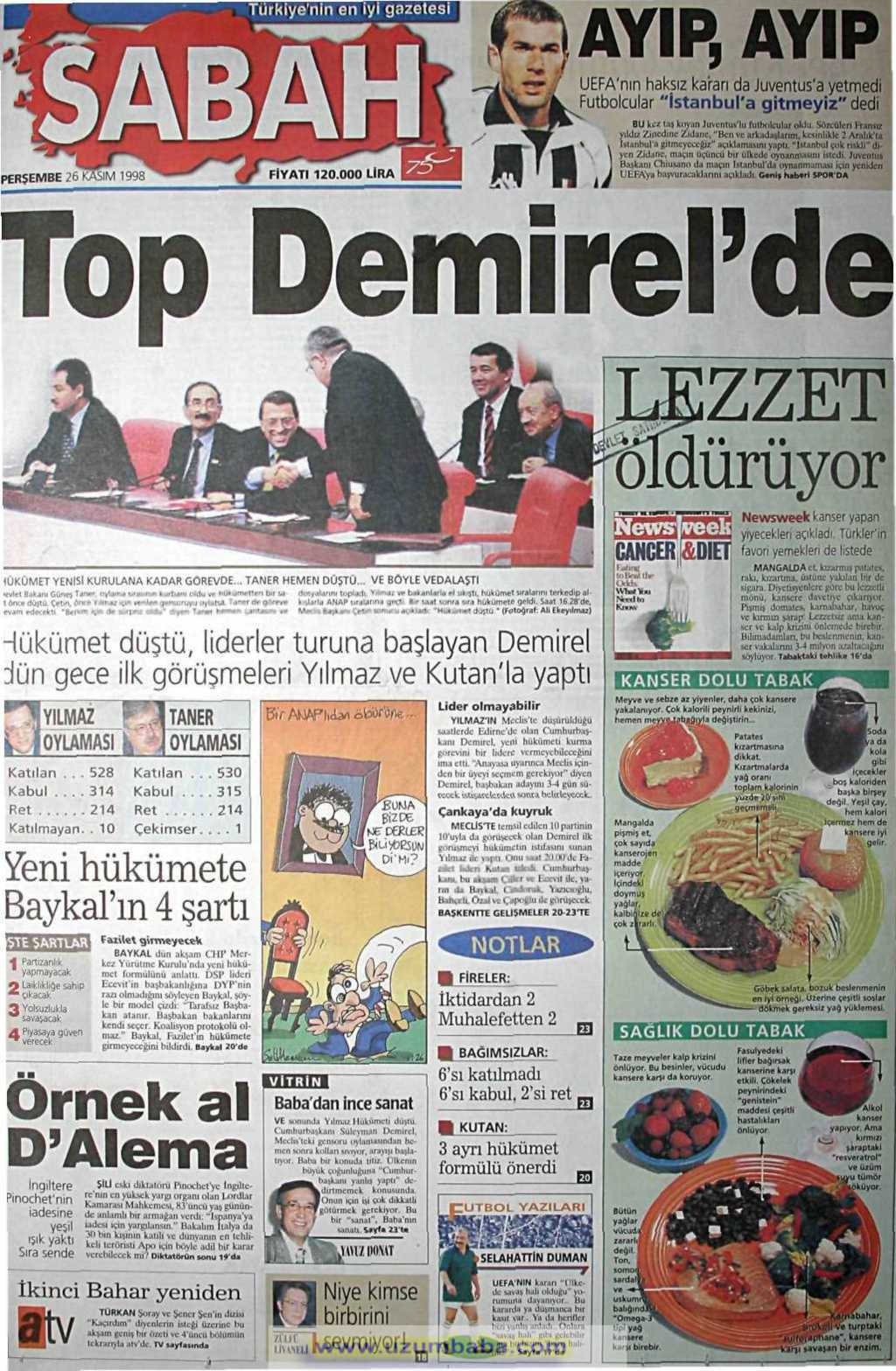 Sabah gazetesi 26 kasım 1998
