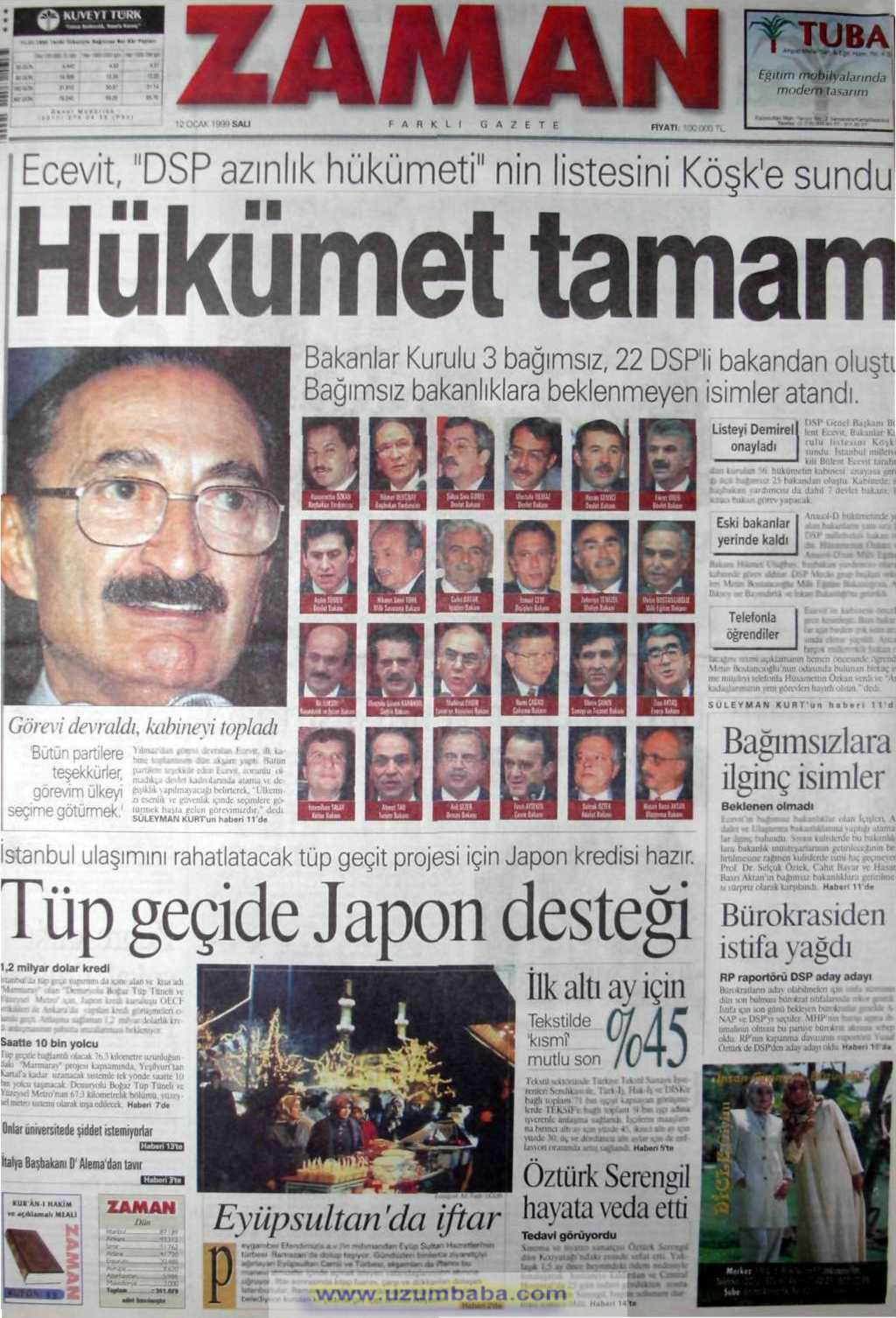 Zaman gazetesi 12 ocak 1999