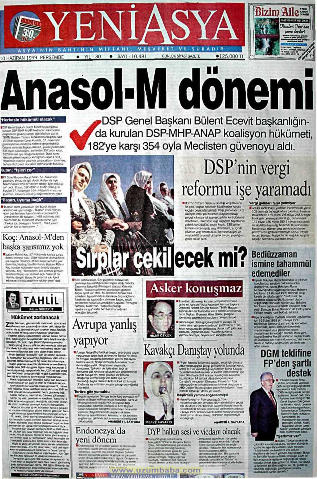 Yeni asya gazetesi 10 haziran 1999