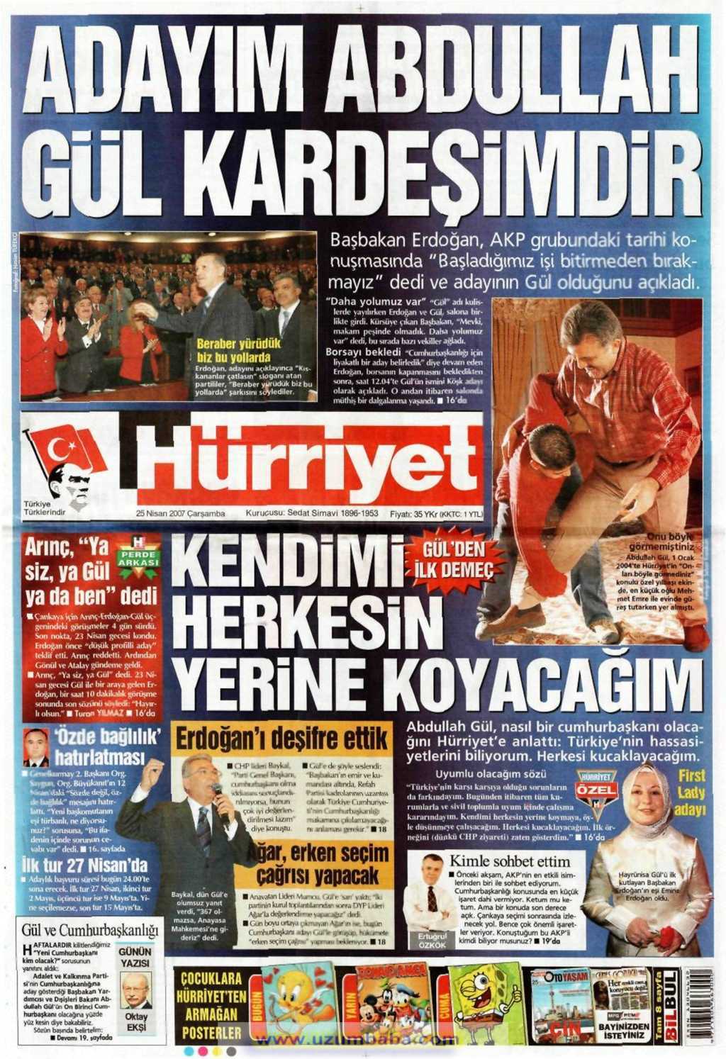 Hürriyet gazetesi 25 nisan 2007